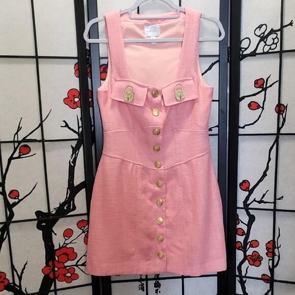 Alice McCall Queenie Gold Lock Button-Up Snaps Mini Dress Sherbert Pink SIZE 6 - Picture 3 of 14